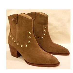 Coach Gold Studded Ankle Booties Size -9.5B Coconut Tan Leather/Suede